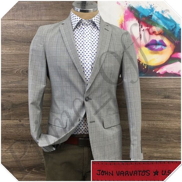 John Varvatos Mens Blazer Sport Coat 2 Button Casual Jacket Size 36R Cotton Suit